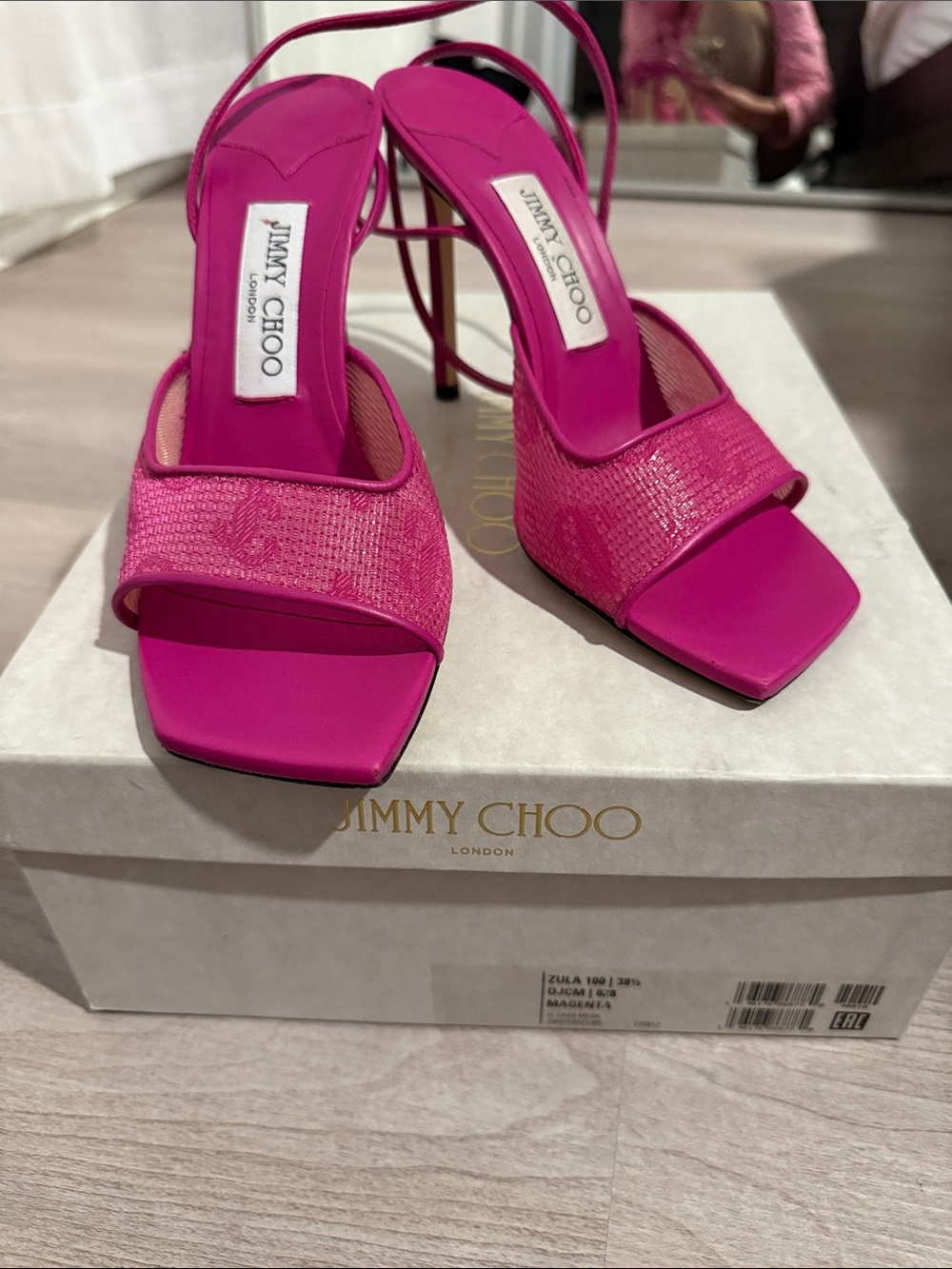 Jimmy Choo Hot Pink Strappy Stiletto Sandals
